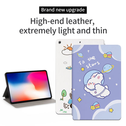 For iPad 10.2 (2021)/(2019)/(2020) Protective Case Cartoon Pattern Printing PU Leather Cover Auto Wake/Sleep Tablet Case with Stand