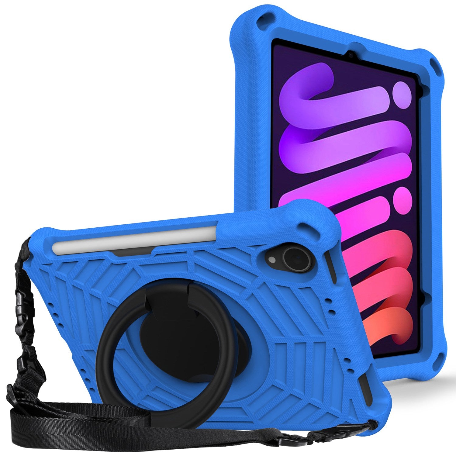 For iPad mini (2021) Anti-Scratch EVA Case with Shoulder Strap Kickstand Protective Cover Shockproof Tablet Case
