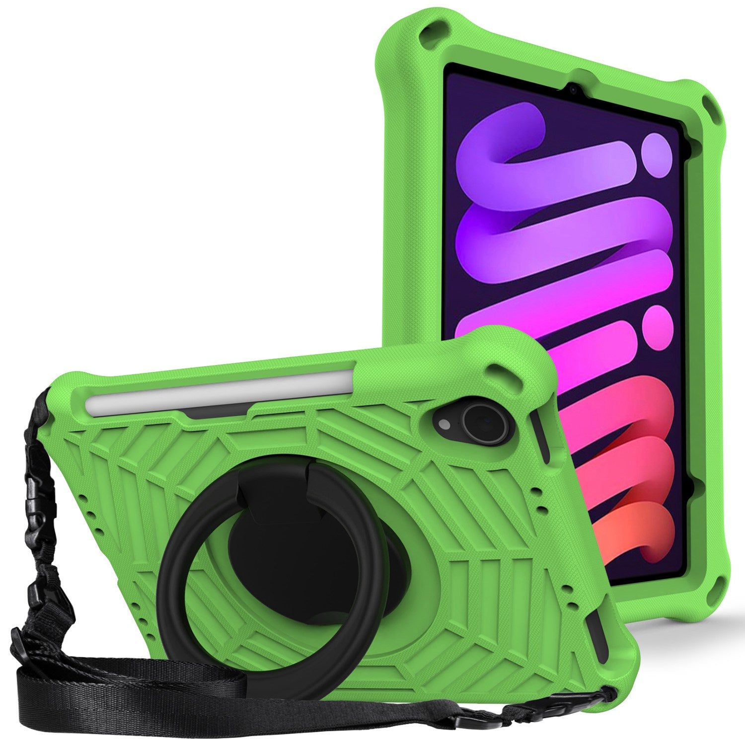 For iPad mini (2021) Anti-Scratch EVA Case with Shoulder Strap Kickstand Protective Cover Shockproof Tablet Case
