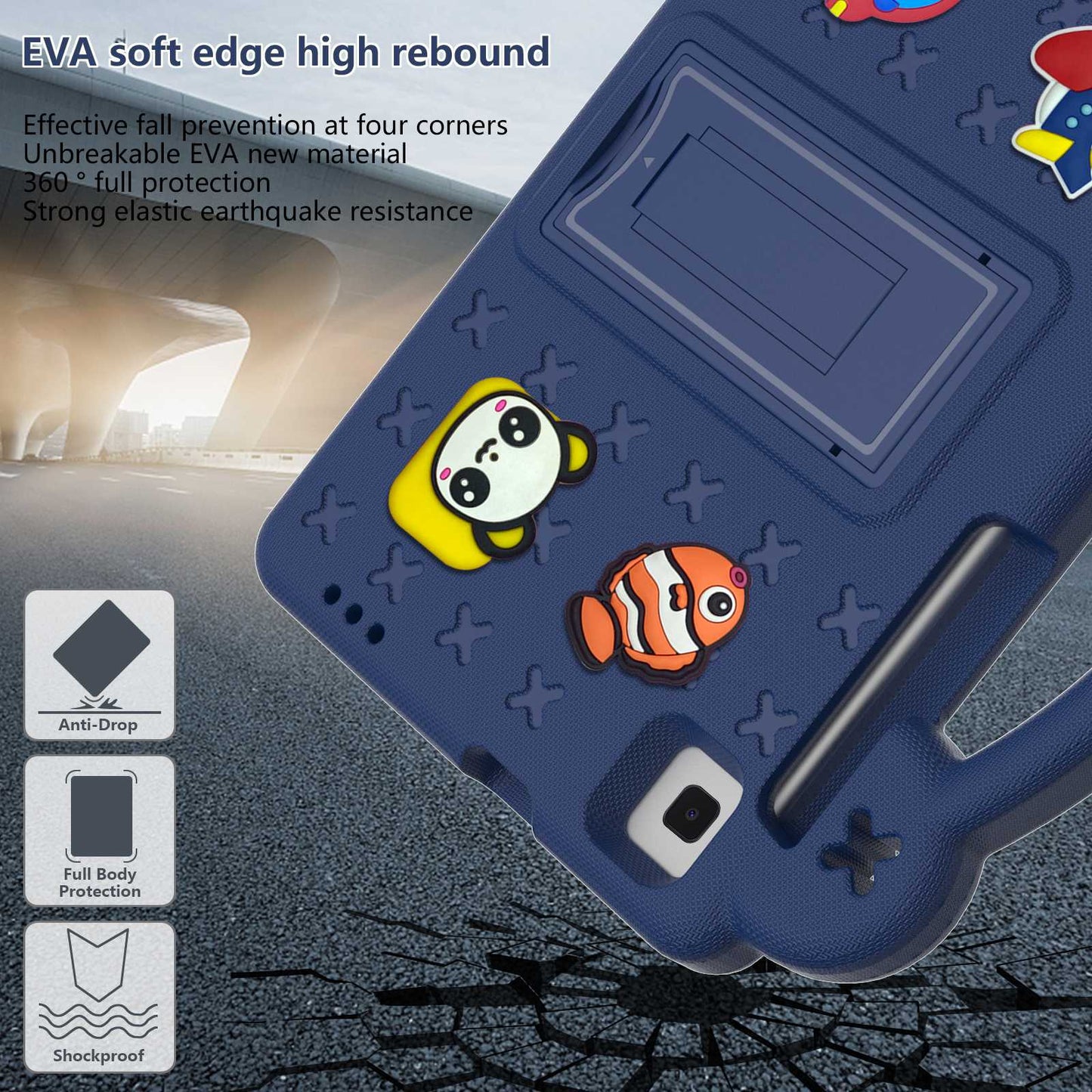 For Samsung Galaxy Tab A7 Lite 8.7-inch / Tab A 8.0 (2019) SM-T290 (Wi-Fi) / SM-T295 (LTE) Anti-fall Protective Case Shockproof EVA Tablet Cover Portable Case with Kickstand