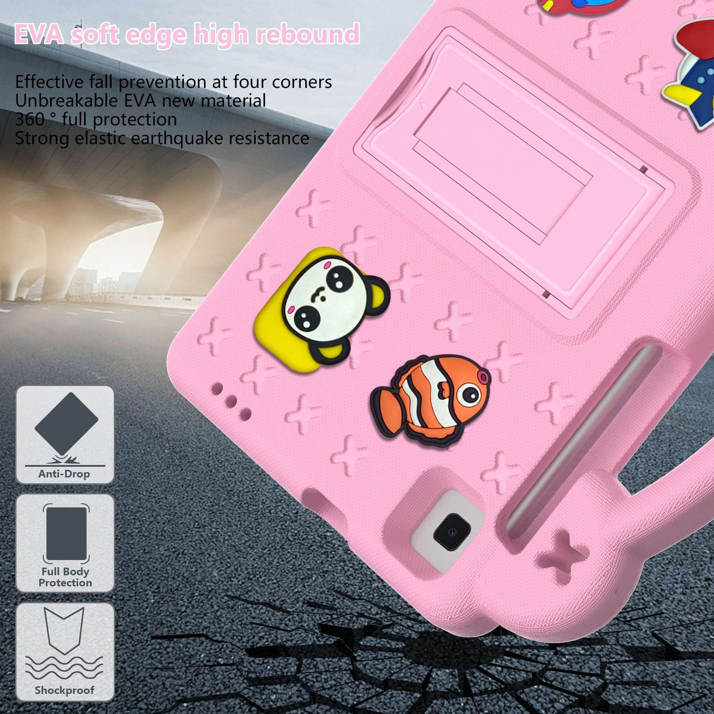 For Samsung Galaxy Tab A7 Lite 8.7-inch / Tab A 8.0 (2019) SM-T290 (Wi-Fi) / SM-T295 (LTE) Anti-fall Protective Case Shockproof EVA Tablet Cover Portable Case with Kickstand