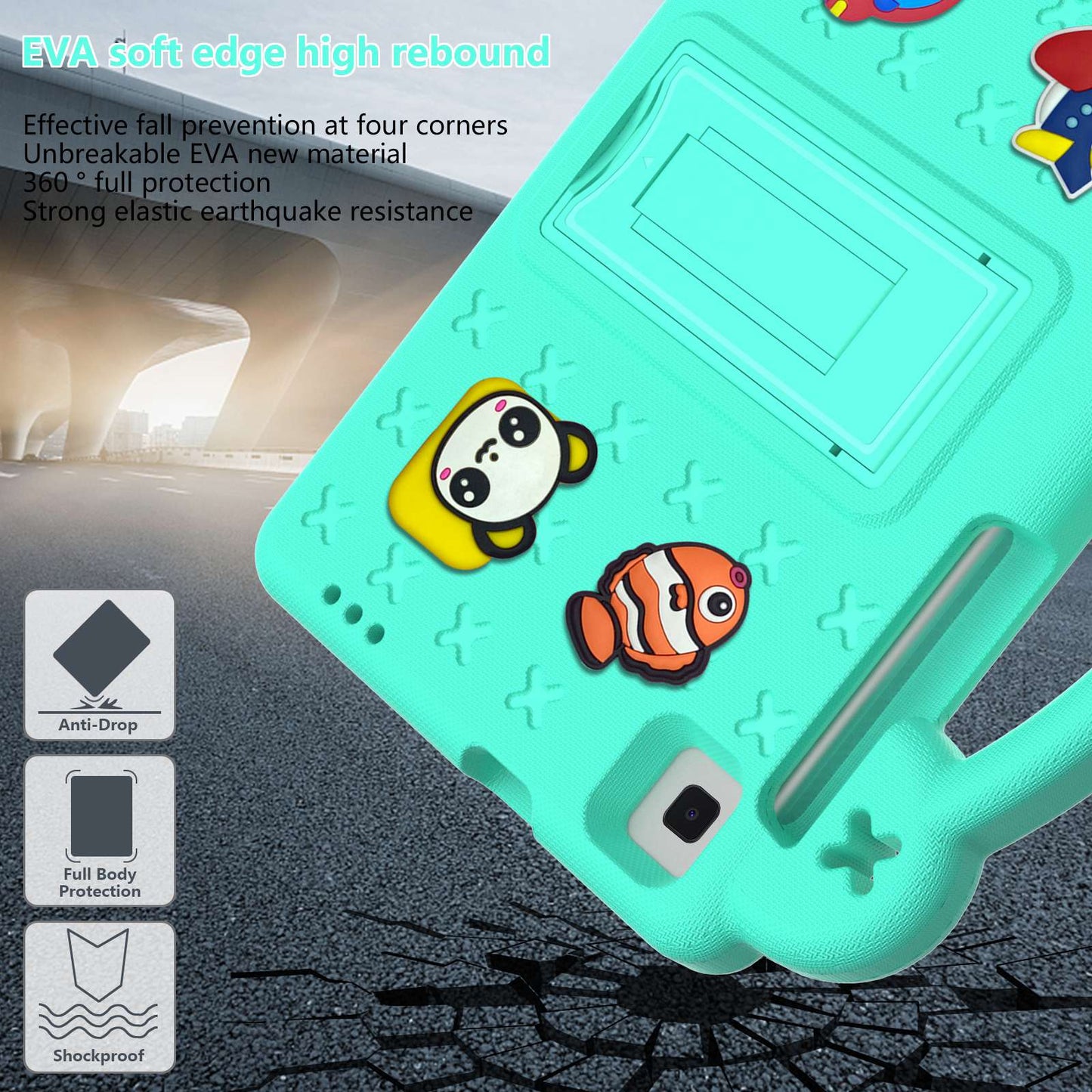 For Samsung Galaxy Tab A7 Lite 8.7-inch / Tab A 8.0 (2019) SM-T290 (Wi-Fi) / SM-T295 (LTE) Anti-fall Protective Case Shockproof EVA Tablet Cover Portable Case with Kickstand