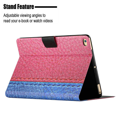 For iPad 9.7-inch (2018) / (2017) / iPad Air (2013) / Air 2 Bi-color Splicing Tablet Case PU Leather Stand Card Holder Anti-scratch Protective Shell
