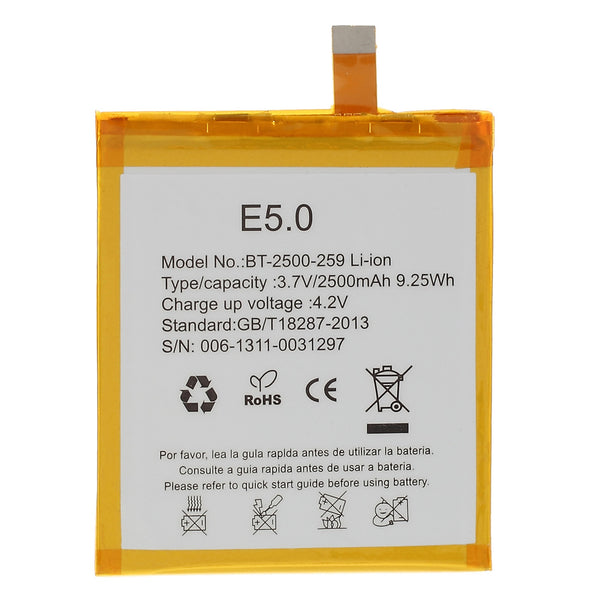 For BQ Aquaris E5 4G 3.70V 2500mAh Li-ion Polymer Battery Part (Encode: BT-2500-259) (without Logo)