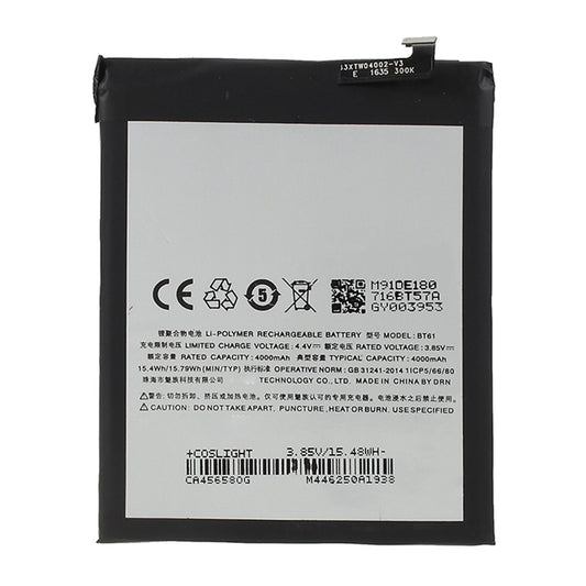 For Meizu m3 note 3.85V 4000 mAh Rechargeable Li-ion Battery Replacement Part (Encode: BT61) (without Logo)
