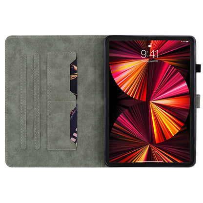 For iPad Air (2020) / (2022)  /  Pro 11-inch (2018) / (2020) / (2021) Anti-Fall Case Cute Tiger Pattern Imprinted TPU+PU Leather Cover with Stand / Card Slot, Auto Wake / Sleep Tablet Case