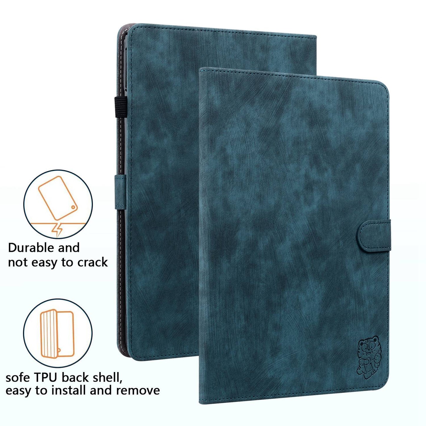 For iPad Air (2020) / (2022)  /  Pro 11-inch (2018) / (2020) / (2021) Anti-Fall Case Cute Tiger Pattern Imprinted TPU+PU Leather Cover with Stand / Card Slot, Auto Wake / Sleep Tablet Case