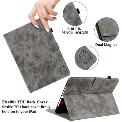 For iPad Air (2020) / (2022)  /  Pro 11-inch (2018) / (2020) / (2021) Anti-Fall Case Cute Tiger Pattern Imprinted TPU+PU Leather Cover with Stand / Card Slot, Auto Wake / Sleep Tablet Case
