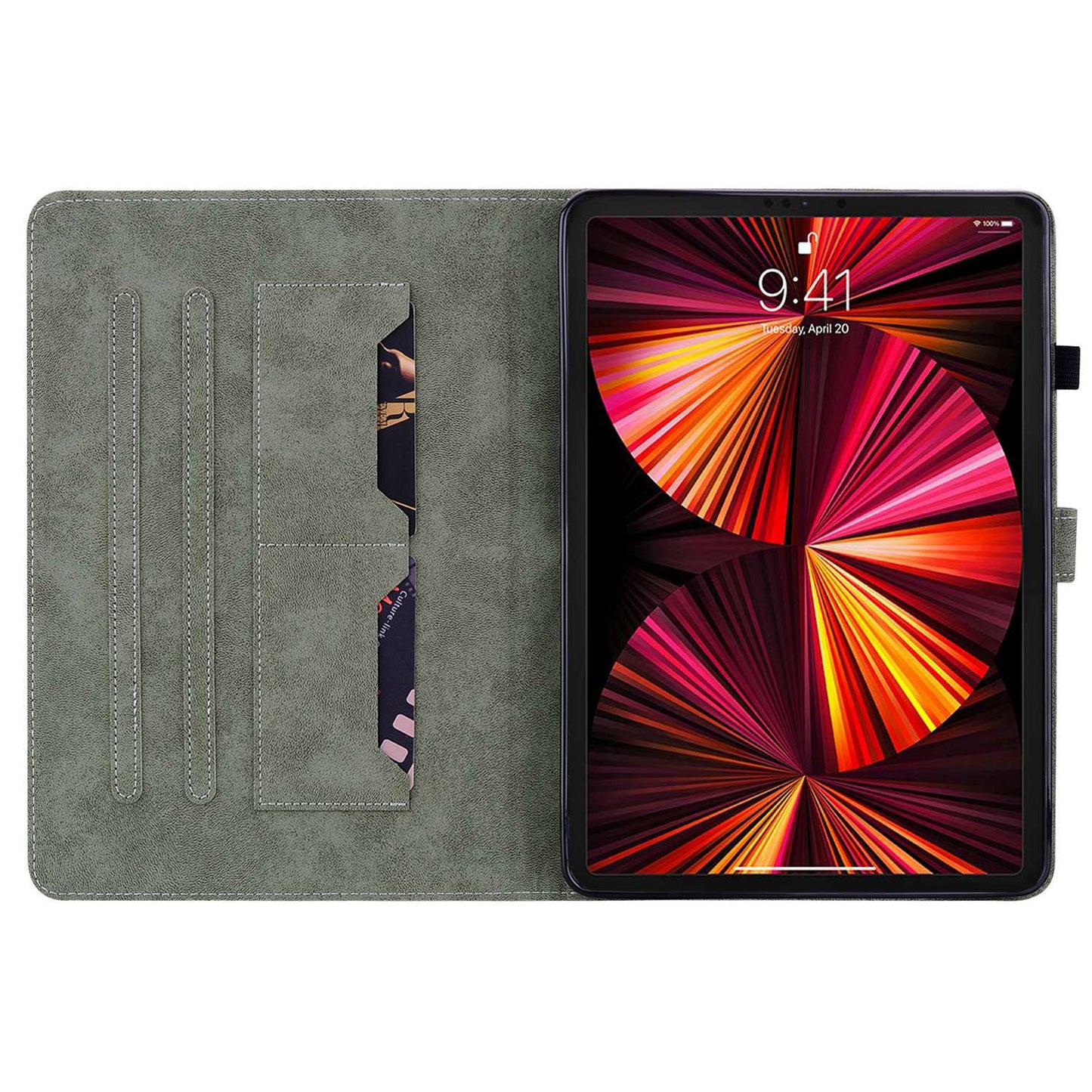 For iPad Air (2020) / (2022)  /  Pro 11-inch (2018) / (2020) / (2021) Anti-Fall Case Cute Tiger Pattern Imprinted TPU+PU Leather Cover with Stand / Card Slot, Auto Wake / Sleep Tablet Case