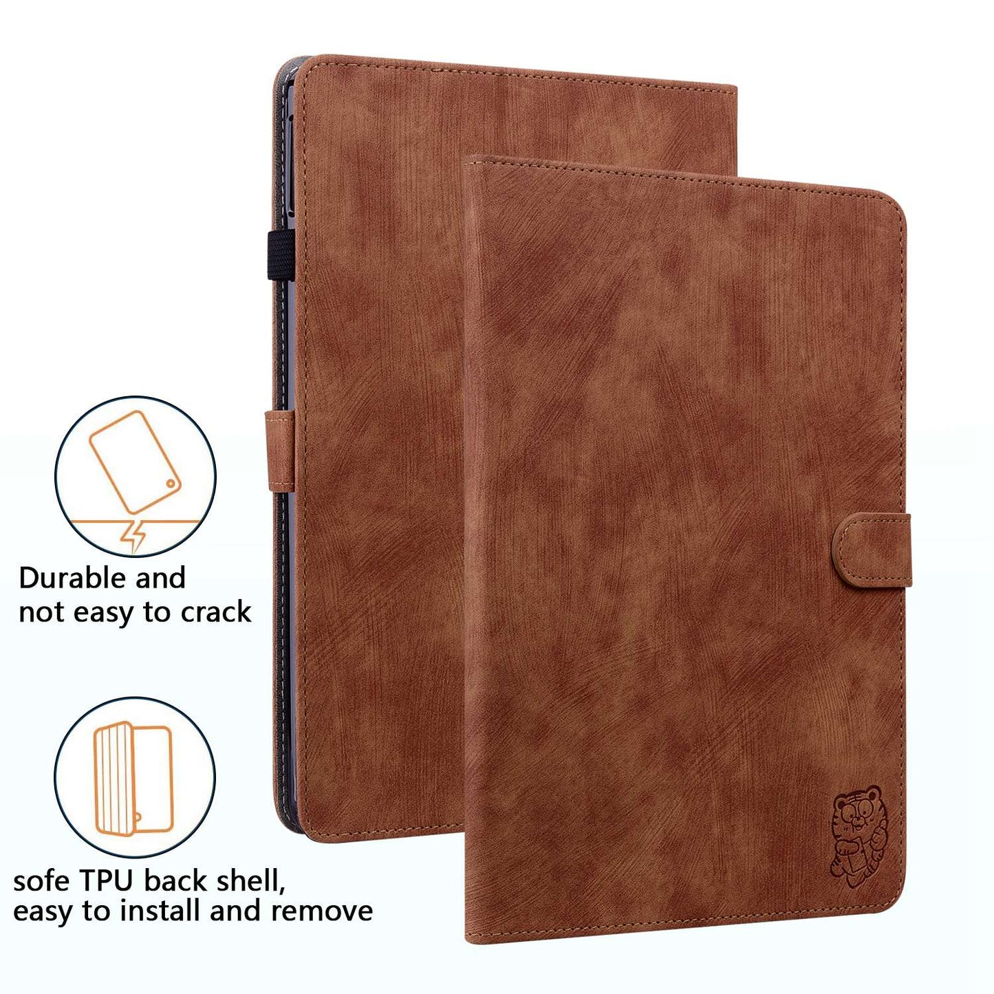 For iPad Air (2020) / (2022)  /  Pro 11-inch (2018) / (2020) / (2021) Anti-Fall Case Cute Tiger Pattern Imprinted TPU+PU Leather Cover with Stand / Card Slot, Auto Wake / Sleep Tablet Case