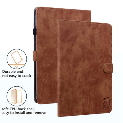 For iPad Air (2020) / (2022)  /  Pro 11-inch (2018) / (2020) / (2021) Anti-Fall Case Cute Tiger Pattern Imprinted TPU+PU Leather Cover with Stand / Card Slot, Auto Wake / Sleep Tablet Case