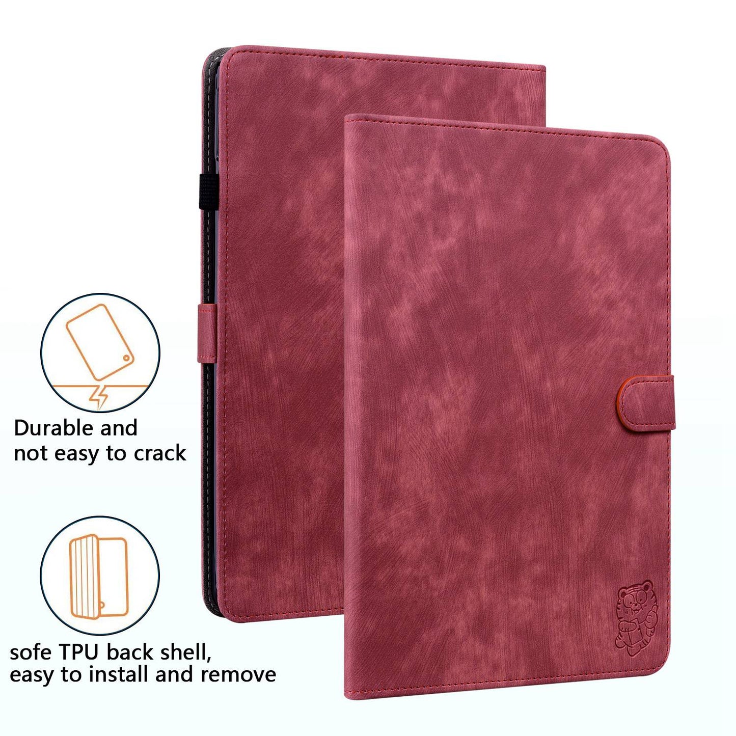 For iPad Air (2020) / (2022)  /  Pro 11-inch (2018) / (2020) / (2021) Anti-Fall Case Cute Tiger Pattern Imprinted TPU+PU Leather Cover with Stand / Card Slot, Auto Wake / Sleep Tablet Case