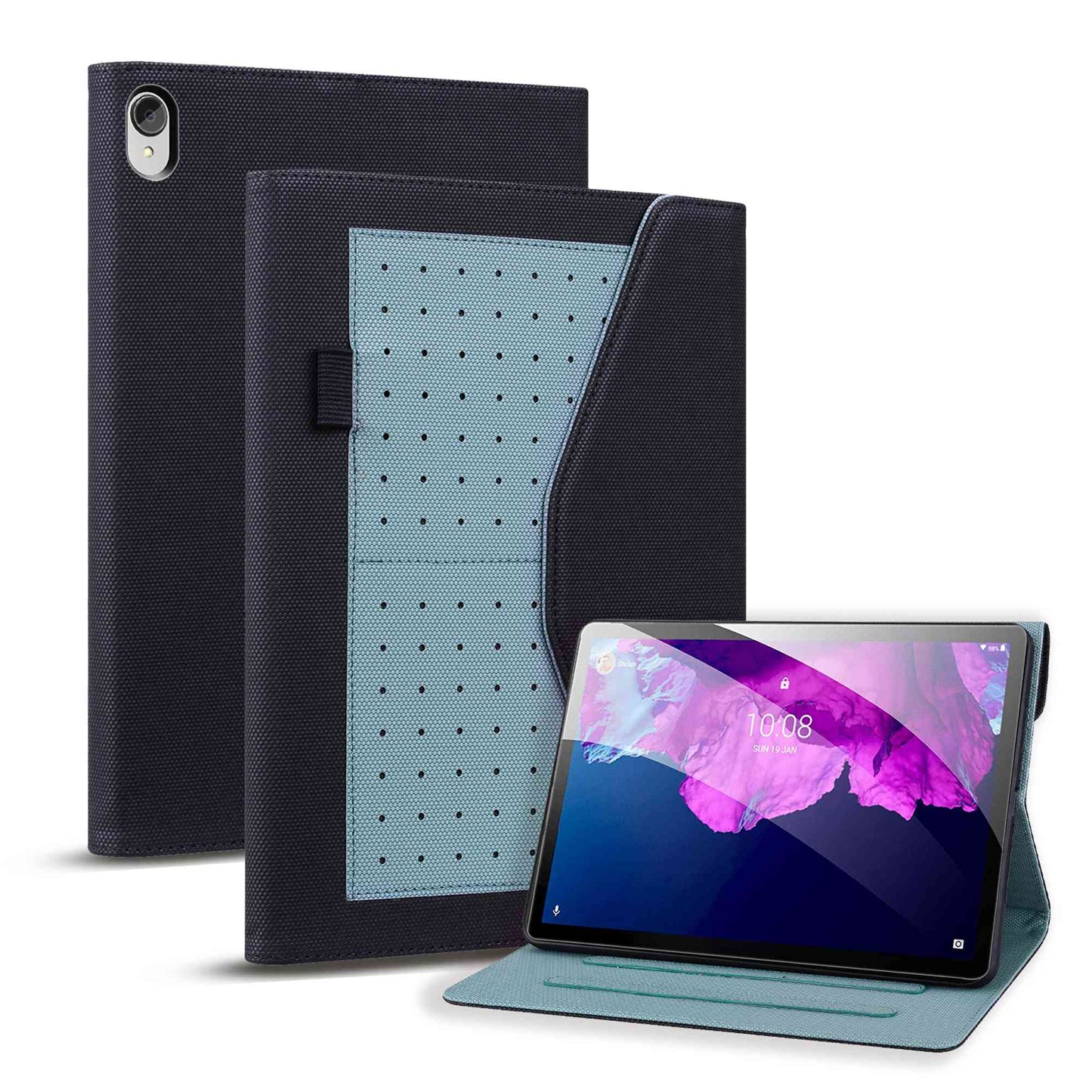 For Lenovo Tab P11 TB-J606F / Tab P11 5G Stand Tablet Case Business Style Splicing Anti-drop Protective Cover with Card Holder and Pen Holder Loop