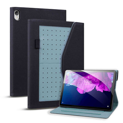 For Lenovo Tab P11 TB-J606F / Tab P11 5G Stand Tablet Case Business Style Splicing Anti-drop Protective Cover with Card Holder and Pen Holder Loop