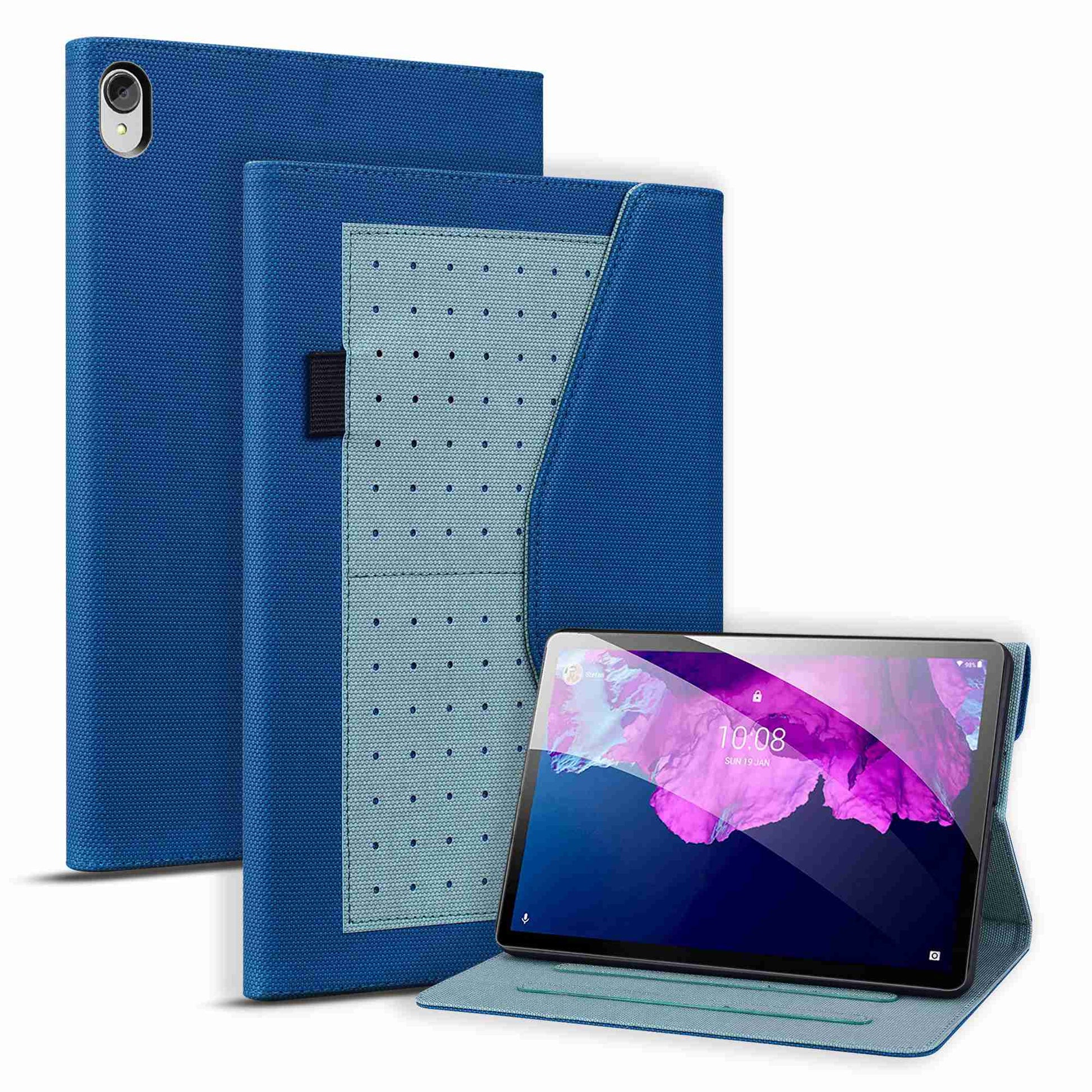 For Lenovo Tab P11 TB-J606F / Tab P11 5G Stand Tablet Case Business Style Splicing Anti-drop Protective Cover with Card Holder and Pen Holder Loop