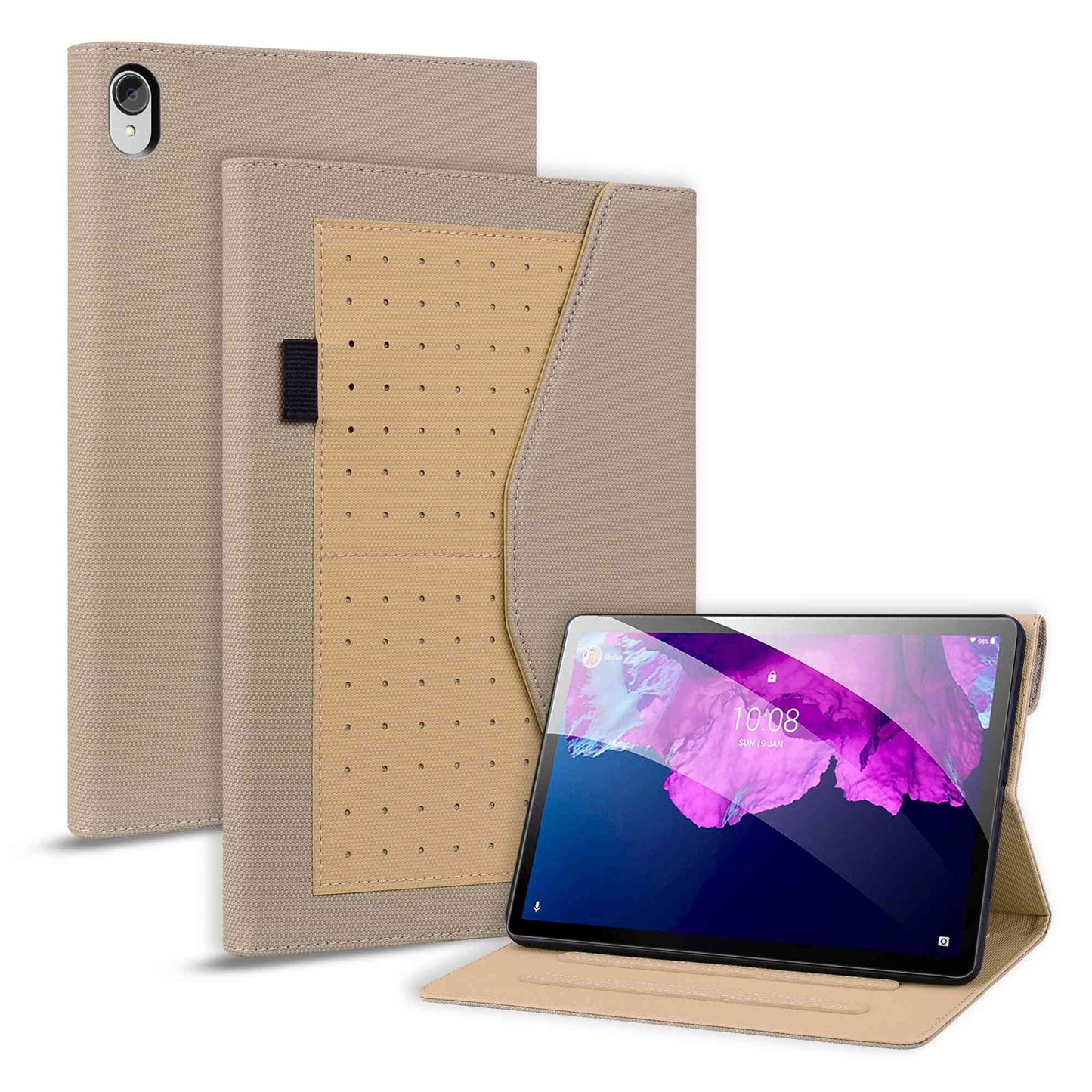 For Lenovo Tab P11 TB-J606F / Tab P11 5G Stand Tablet Case Business Style Splicing Anti-drop Protective Cover with Card Holder and Pen Holder Loop