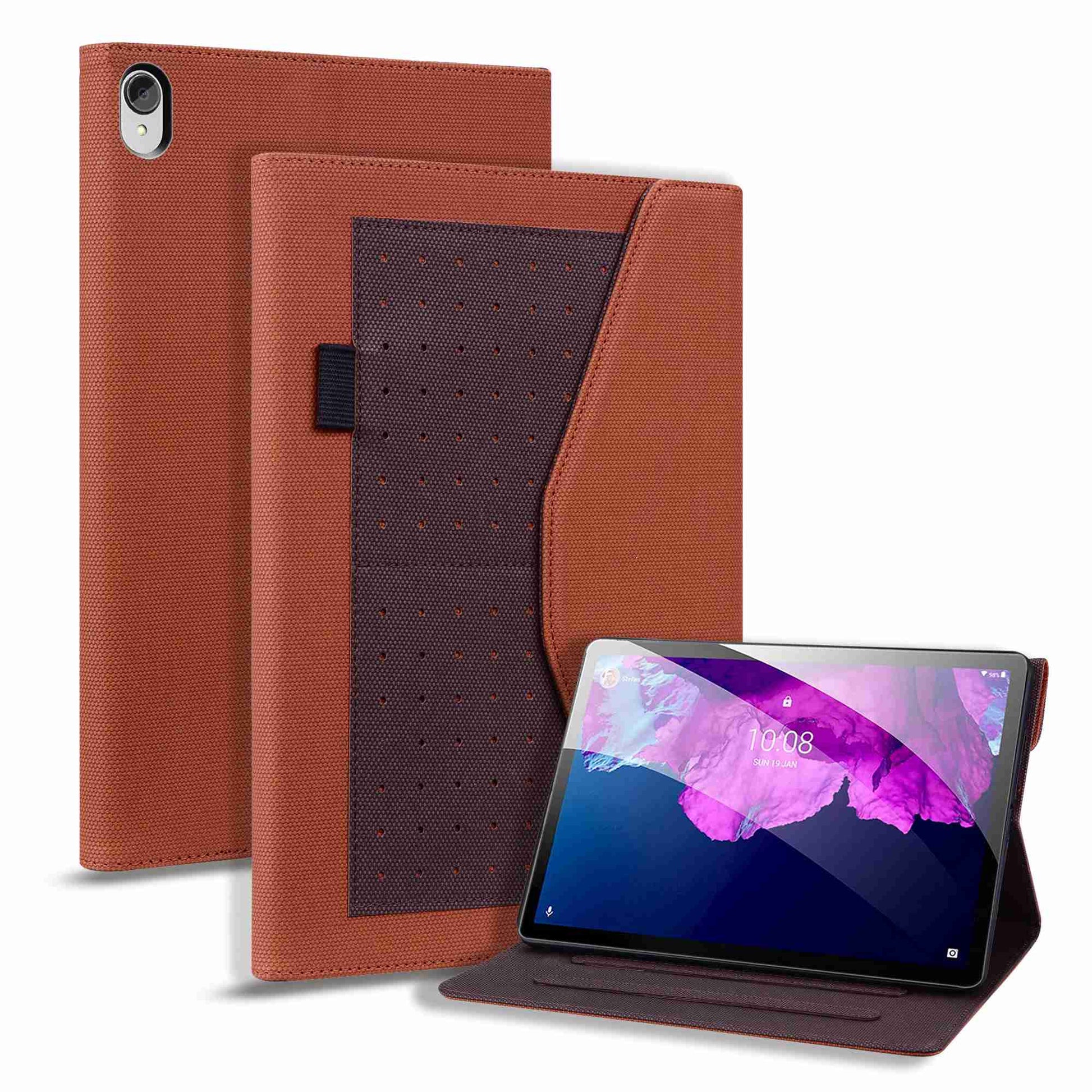 For Lenovo Tab P11 TB-J606F / Tab P11 5G Stand Tablet Case Business Style Splicing Anti-drop Protective Cover with Card Holder and Pen Holder Loop