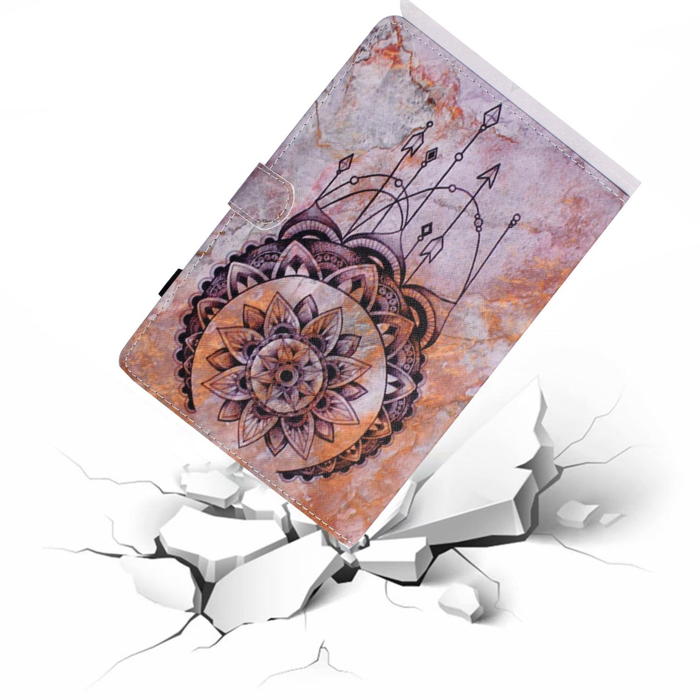 For Lenovo Tab M10 HD Gen 2 TB-X306 Stitching Leather Pattern Printing Tablet Case Card Slots Magnetic Folio Flip Stand Shell Cover with Pencil Holder