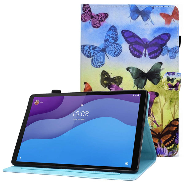 For Lenovo Tab M10 HD Gen 2 TB-X306 Stitching Leather Pattern Printing Tablet Case Card Slots Magnetic Folio Flip Stand Shell Cover with Pencil Holder