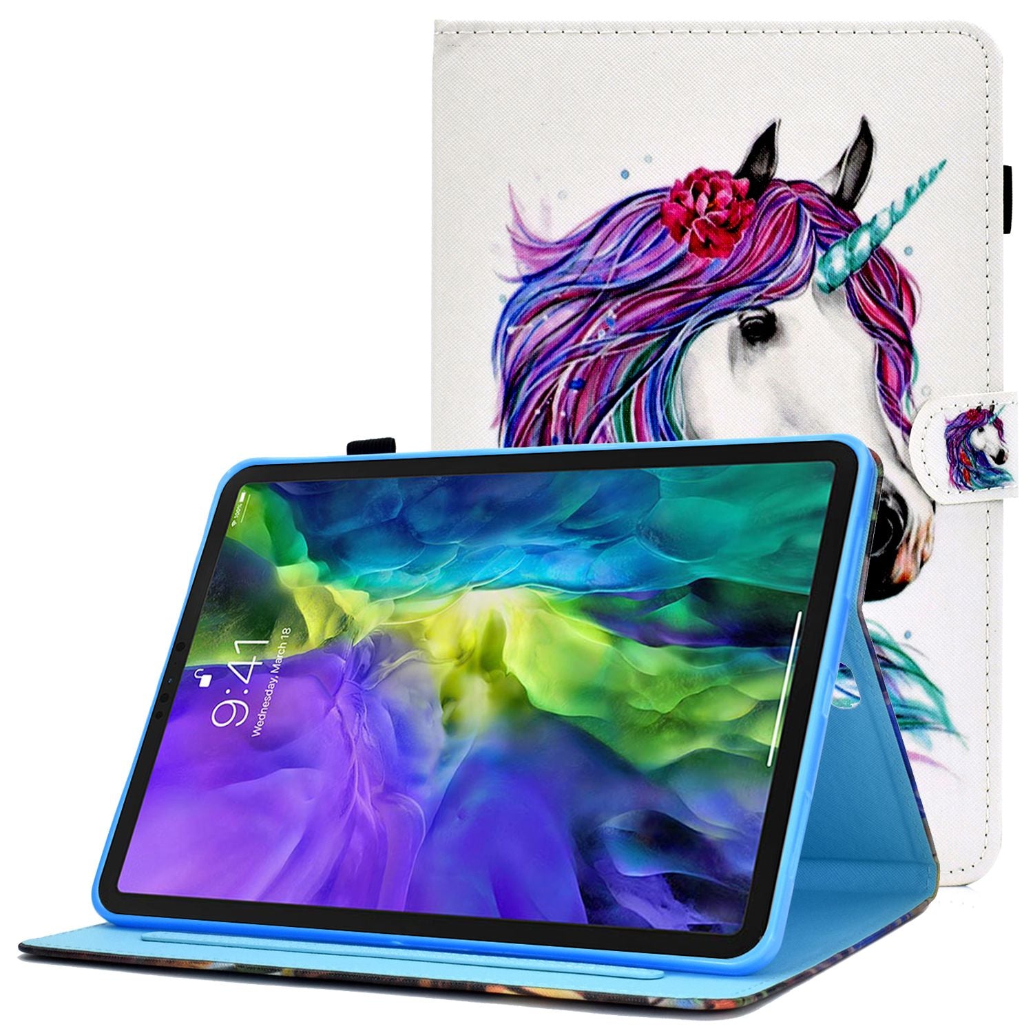 For iPad Pro 11-inch (2018) / (2020) / Air (2020) / (2022) Pattern Printing Tablet Case Stitching PU Leather Card Slots Stand Cover with Pencil Holder