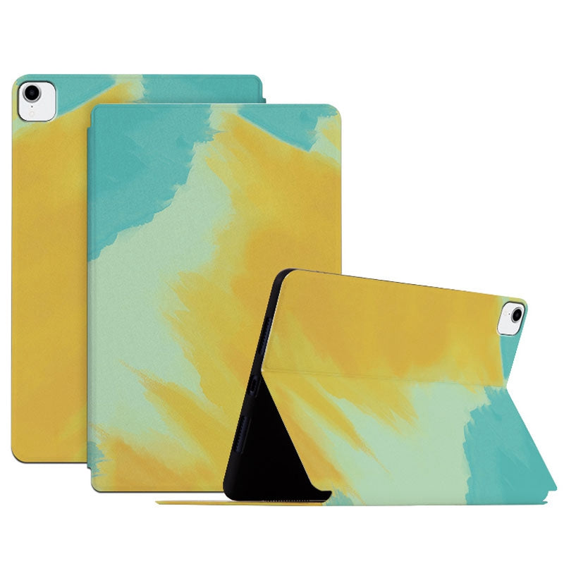 For iPad Pro  11 inch (2018) / (2020) / (2021) Watercolor Pattern Protective Cover Anti-fall Scratch-Resistnt PU Leather Tablet Case with Stand and Auto Wake  /  Sleep