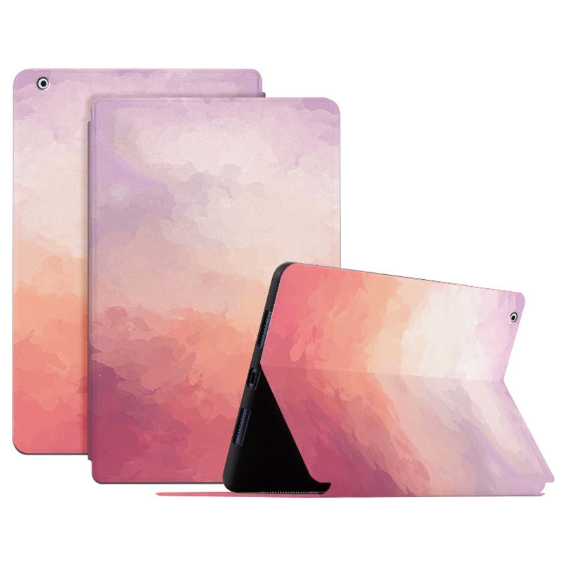 For iPad 2 / 3 / 4 9.7 inch Foldable Stand Tablet Case Watercolor Pattern PU Leather Auto Wake / Sleep Full Protection Cover