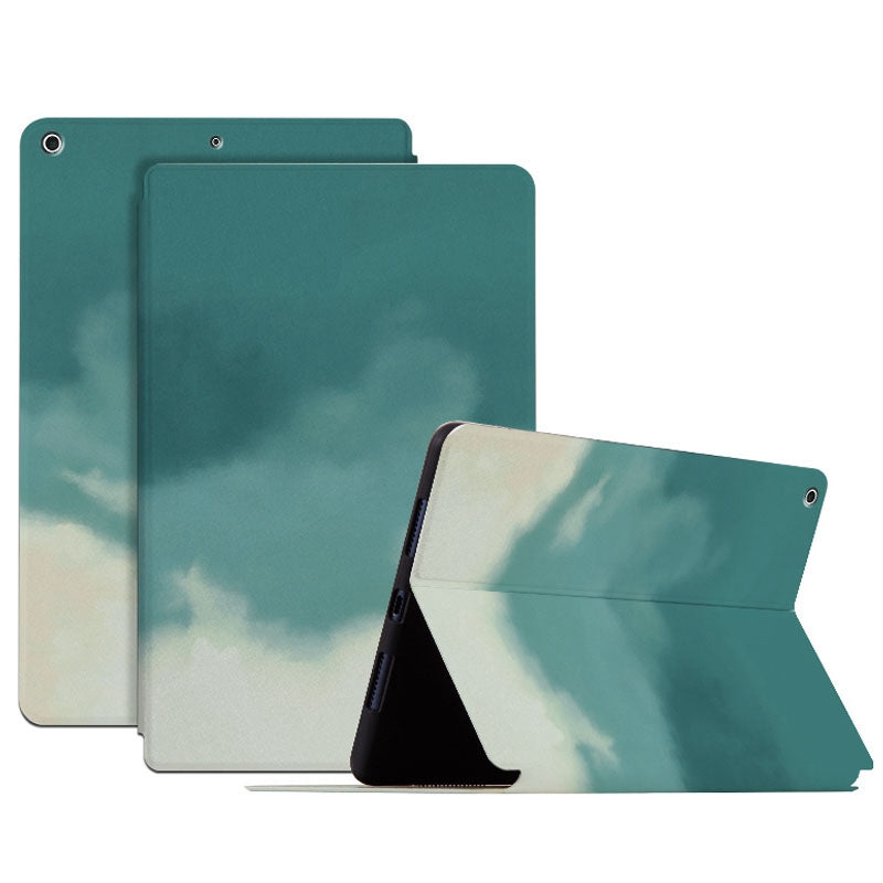 For iPad 10.2 (2021) / (2020) / (2019) Watercolor Pattern Stand Cover PU Leather Auto Wake / Sleep Tablet Case