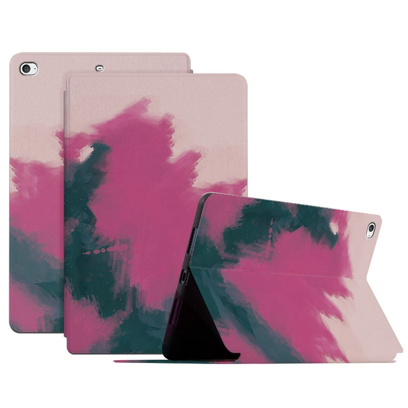 For iPad mini 4 / mini (2019) 7.9 inch Watercolor Patten Printing PU Leather Auto Wake / Sleep Shell Folio Stand Protective Cover