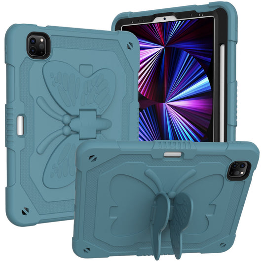 For iPad Pro 11-inch (2021) / (2020) / (2018) / iPad Air (2022) / (2020) Butterfly Shape Kickstand Tablet Case Silicone + PC Shockproof Cover with Shoulder Strap