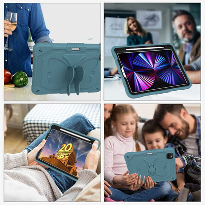 For iPad Pro 11-inch (2021) / (2020) / (2018) / iPad Air (2022) / (2020) Butterfly Shape Kickstand Tablet Case Silicone + PC Shockproof Cover with Shoulder Strap