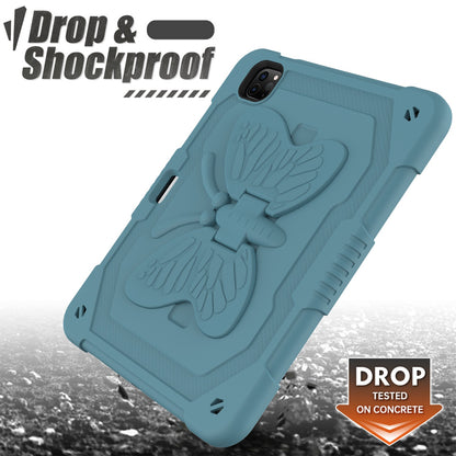 For iPad Pro 11-inch (2021) / (2020) / (2018) / iPad Air (2022) / (2020) Butterfly Shape Kickstand Tablet Case Silicone + PC Shockproof Cover with Shoulder Strap