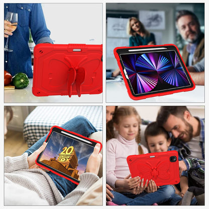 For iPad Pro 11-inch (2021) / (2020) / (2018) / iPad Air (2022) / (2020) Butterfly Shape Kickstand Tablet Case Silicone + PC Shockproof Cover with Shoulder Strap