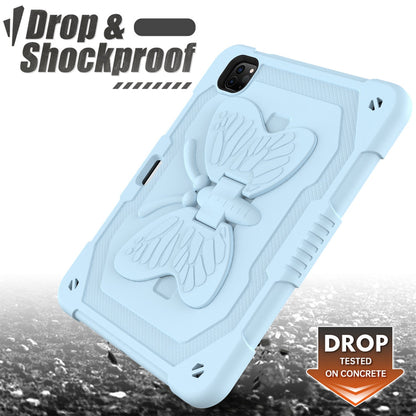 For iPad Pro 11-inch (2021) / (2020) / (2018) / iPad Air (2022) / (2020) Butterfly Shape Kickstand Tablet Case Silicone + PC Shockproof Cover with Shoulder Strap
