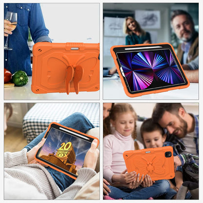 For iPad Pro 11-inch (2021) / (2020) / (2018) / iPad Air (2022) / (2020) Butterfly Shape Kickstand Tablet Case Silicone + PC Shockproof Cover with Shoulder Strap