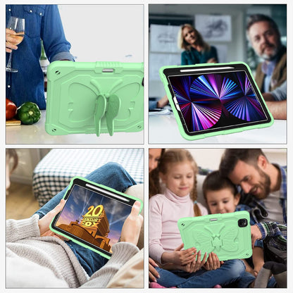 For iPad Pro 11-inch (2021) / (2020) / (2018) / iPad Air (2022) / (2020) Butterfly Shape Kickstand Tablet Case Silicone + PC Shockproof Cover with Shoulder Strap