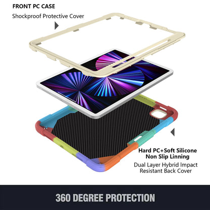 For iPad Pro 11-inch (2021) / (2020) / (2018) / iPad Air (2022) / (2020) Silicone + PC Tablet Case Butterfly Shape Kickstand Drop-proof Cover with Shoulder Strap