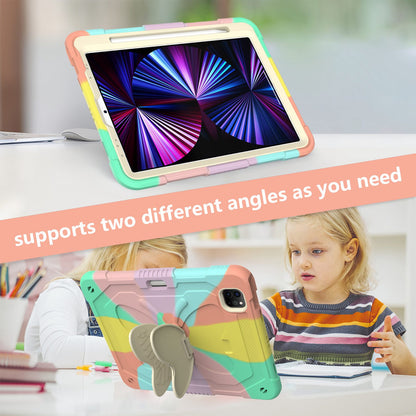 For iPad Pro 11-inch (2021) / (2020) / (2018) / iPad Air (2022) / (2020) Silicone + PC Tablet Case Butterfly Shape Kickstand Drop-proof Cover with Shoulder Strap