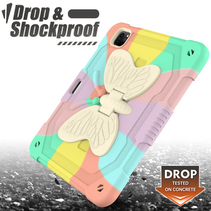 For iPad Pro 11-inch (2021) / (2020) / (2018) / iPad Air (2022) / (2020) Silicone + PC Tablet Case Butterfly Shape Kickstand Drop-proof Cover with Shoulder Strap