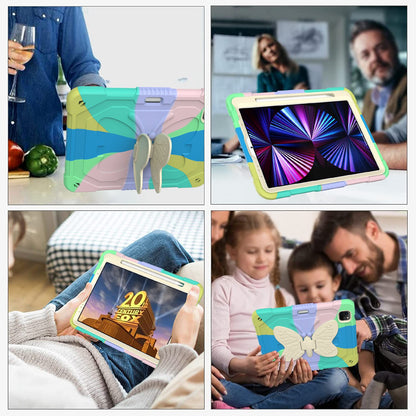 For iPad Pro 11-inch (2021) / (2020) / (2018) / iPad Air (2022) / (2020) Silicone + PC Tablet Case Butterfly Shape Kickstand Drop-proof Cover with Shoulder Strap