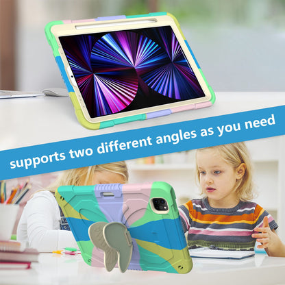 For iPad Pro 11-inch (2021) / (2020) / (2018) / iPad Air (2022) / (2020) Silicone + PC Tablet Case Butterfly Shape Kickstand Drop-proof Cover with Shoulder Strap