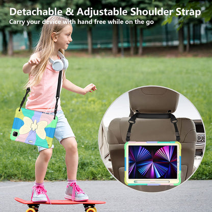 For iPad Pro 11-inch (2021) / (2020) / (2018) / iPad Air (2022) / (2020) Silicone + PC Tablet Case Butterfly Shape Kickstand Drop-proof Cover with Shoulder Strap