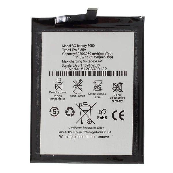 For BQ Aquaris U Plus 3.85V 3020mAh Rechargeable Li-ion Polymer Battery Replacement Part (without Logo)