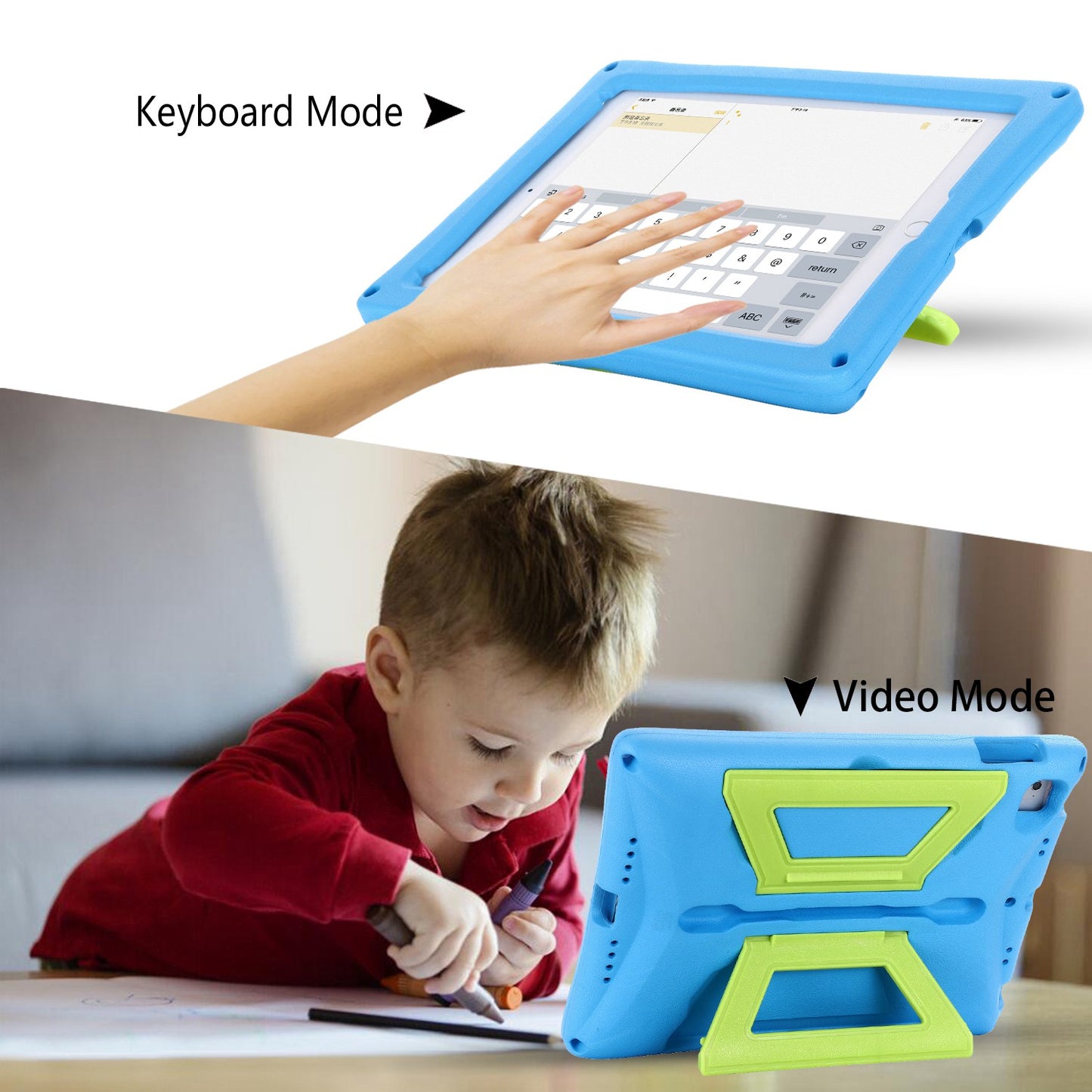 For iPad Air (2013) / Air 2 / iPad 9.7-inch (2017) / (2018) Shockproof EVA + PC Tablet Cover Kickstand Protective Case with Shoulder Strap