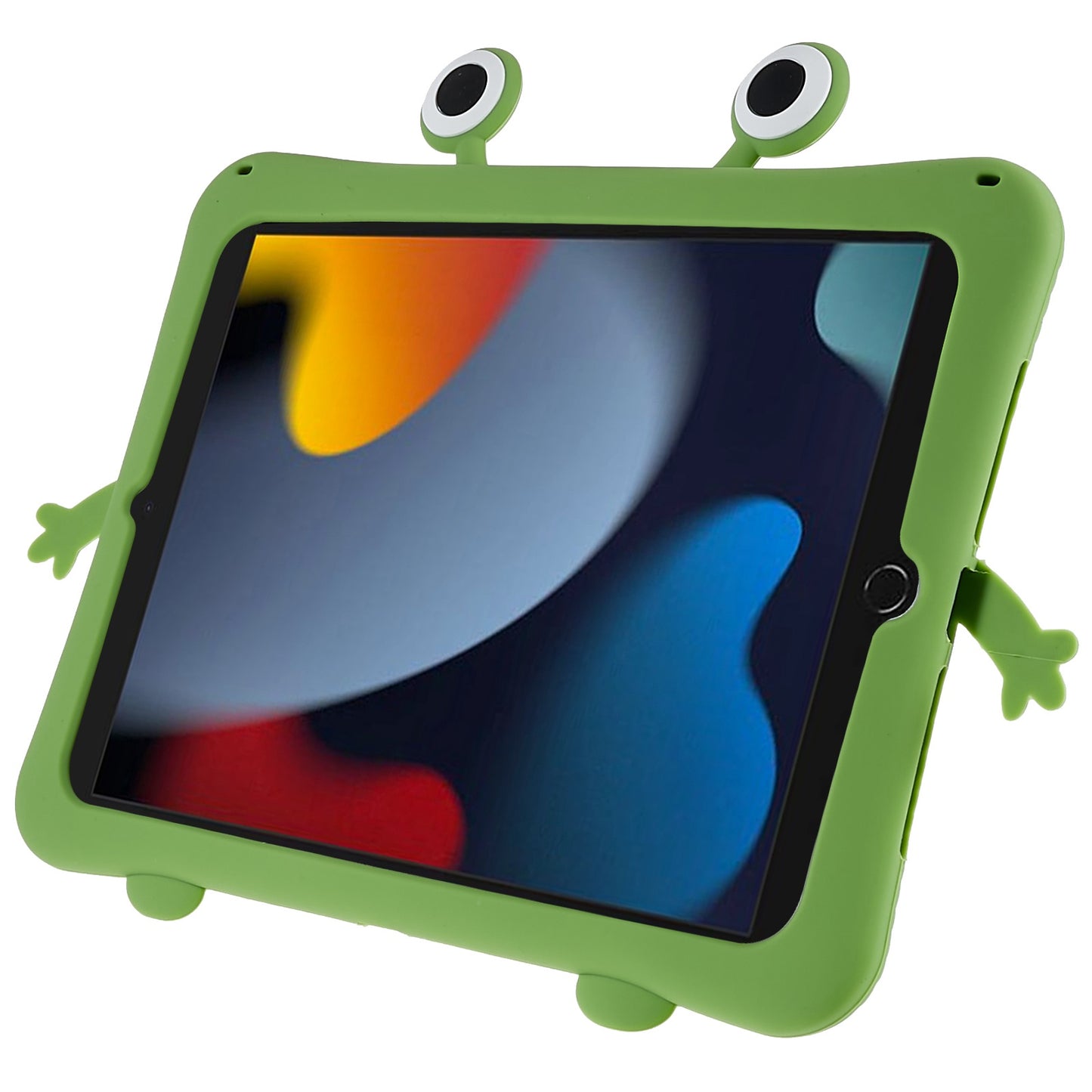 For iPad Air (2013) / Air 2 / iPad 9.7-inch (2017) / (2018) Cartoon Frog Design Tablet Case Anti-drop Kickstand Silicone + PC Cover