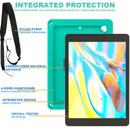 For iPad 10.2 (2021) / (2020) / (2019) Rotary Kickstand Hand Strap EVA+PC Case Anti-drop Tablet Cover with Shoulder Strap