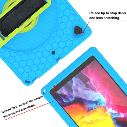 For iPad 10.2 (2021) / (2020) / (2019) Rotary Kickstand Hand Strap EVA+PC Case Anti-drop Tablet Cover with Shoulder Strap