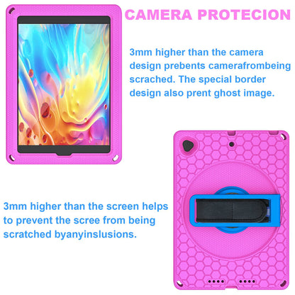 For iPad 10.2 (2021) / (2020) / (2019) Rotary Kickstand Hand Strap EVA+PC Case Anti-drop Tablet Cover with Shoulder Strap