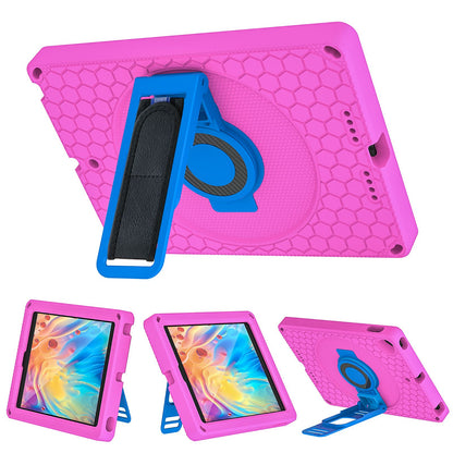 For iPad 10.2 (2021) / (2020) / (2019) Rotary Kickstand Hand Strap EVA+PC Case Anti-drop Tablet Cover with Shoulder Strap