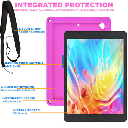 For iPad 10.2 (2021) / (2020) / (2019) Rotary Kickstand Hand Strap EVA+PC Case Anti-drop Tablet Cover with Shoulder Strap
