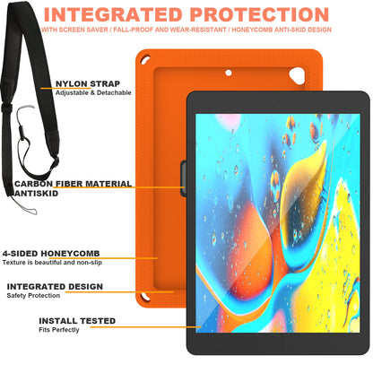 For iPad 10.2 (2021) / (2020) / (2019) Rotary Kickstand Hand Strap EVA+PC Case Anti-drop Tablet Cover with Shoulder Strap